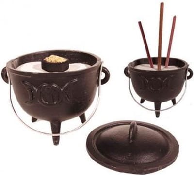 Cauldron (heksenketel) Drievoudige Maan - 12 x 9.5 cm - 1080 - Gietijzer - Zwart