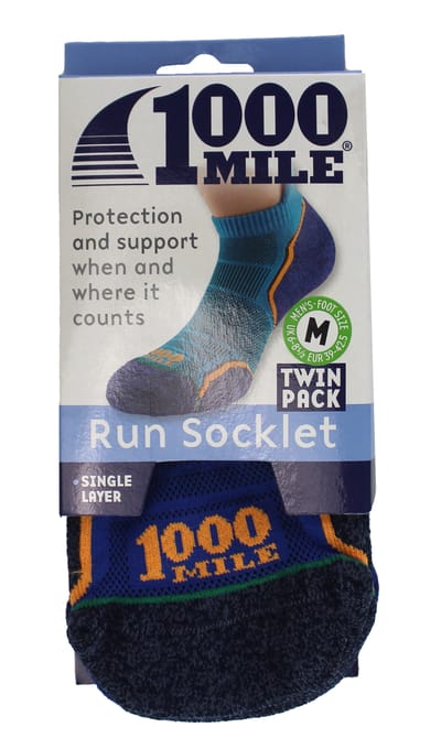 1000 Mile - 2 Packs Heren Enkele Laag Zachte Ademend Hardloopsokken - IJsvogel / Marineblauw