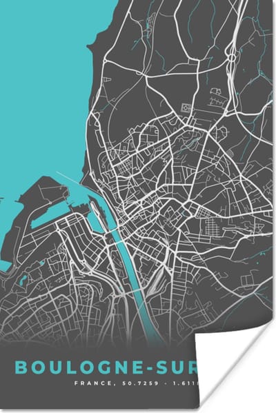 Poster Frankrijk - Boulogne-sur-Mer - Stadskaart - Kaart - Plattegrond - 120x180 cm XXL