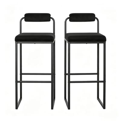 HAUSS SPOLE Barkruk - Met Rugleuning - Set Van 2 - Zachte Velvet Zitting Met Voetensteun - Voor Keuken En Bar - Staal Zwart