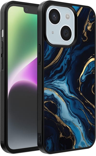 Smartphonica Telefoonhoesje voor iPhone 14 Plus met marmer opdruk - TPU backcover case marble design - Goud Blauw geschikt voor iPhone 14 Plus