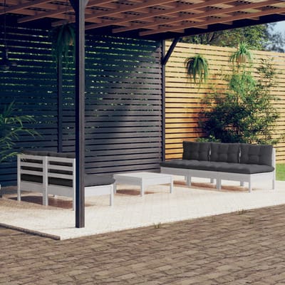 vidaXL - 6-delige - Loungeset - met - antracietkleurige - kussens - grenenhout
