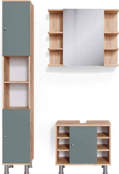 Vicco Fynn Badkamermeubel set – 3 delen, met hoge unit Groen