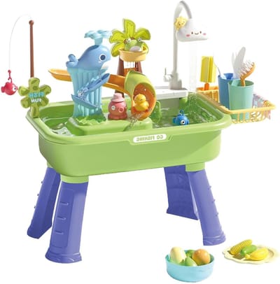 Watertafel Kinderen - Zandwaterspel Station - Buiten Spelen - Interactief Visspel - Set 2 - Multicolor