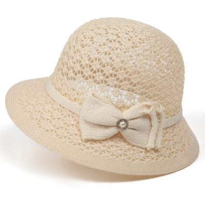 Chapeau de Protection Solaire d'Été Chapeau de Soleil à Bord Roulé Style Français Chapeau Bob d'Extérieur Chapeau Fleuri Mode Coréenne Pour Femmes 58 beige