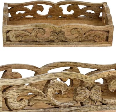 Famanu - Decoratief dienblad van hout, 25 x 15 cm, houten dienblad Haias als decoratieve tafeldecoratie voor keuken en woonkamer, vintage ontbijtdienblad, rechthoekig, voor slaapkamer