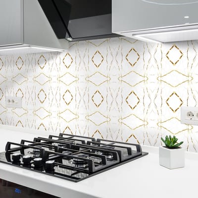 Zelfklevende tegelmuurstickers voor keuken en badkamer - 24 cementtegelstickers in marmer- en goudtinten - 24 stickers van 15x15 cm