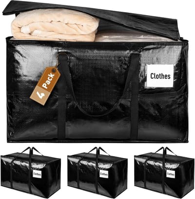 4x Extra Grote Verhuisdozen met Deksel en Ritssluiting - Sterke Opbergzakken voor Kleding en Reizen