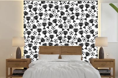 Behang - Fotobehang Patronen - Voetbal - Beker - Jongens - Kinderen - Kids - Kindje - Breedte 240 cm x hoogte 240 cm