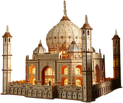 Houten Puzzel - 3D Puzzel Gebouw - Hobby Knutselen - Met LED Licht - 388 Delen - Geel