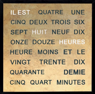 Intertime | Horloge de mots | Horloge murale | 40x40 | GOLD | Francais / Or