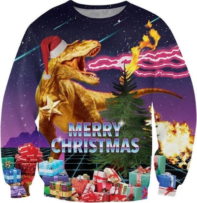 Retro kersttrui met T-rex en cadeaus Foute kersttrui - Maat: S - Kerstmis trui - Heren kersttrui - Dames kersttrui - Foute kersttruien - Kerst outfit - Kerstkleding - Lelijke kersttrui - Gekke kersttrui -
