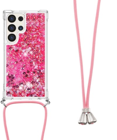 Coverup Hoesje - Geschikt voor Samsung Galaxy S25 Ultra Hoesje - Coverup Liquid Glitter Back Cover met Koord - Pink
