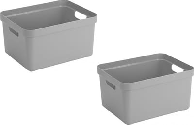 Sunware opbergbox Sigma - 2x stuks - kunststof - 32 liter - lichtgrijs - opberg dozen/bakken - opbergers - 45 x 35 x 24 cm