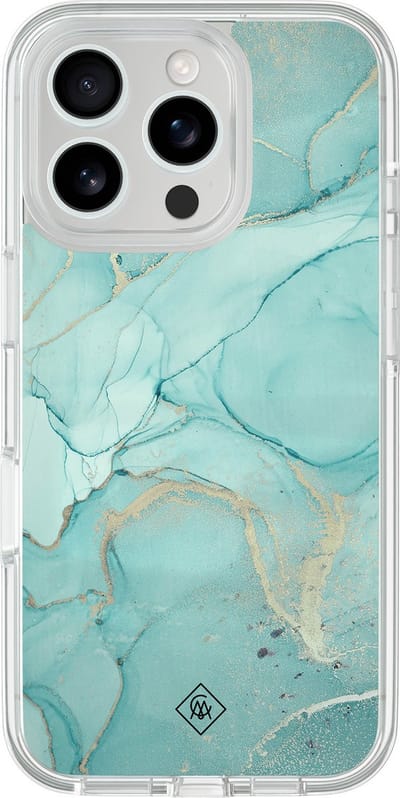 Casimoda® hoesje - Geschikt voor iPhone 16 Pro Max - Marmer mint groen - 2-in-1 case - Schokbestendig - Marble design - Verhoogde randen - Mint, Transparant