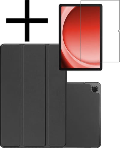 Hoes - Geschikt voor Samsung Galaxy Tab A9 - Met Screenprotector - Trifold Bookcase - Hard Cover - Hardcover Book Case - Tablet Hoesje - Zwart