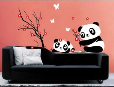 Panda Beer Kersenbloesem Muursticker