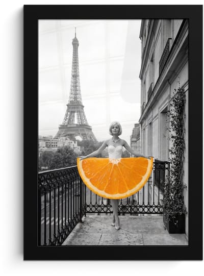 Poster in lijst - Fotolijst 20x30 cm - Posters - Sinaasappel - Eiffeltoren - Vrouw - Posterlijst zwart - Decoratie - Wanddecoratie woonkamer - Muurdecoratie slaapkamer
