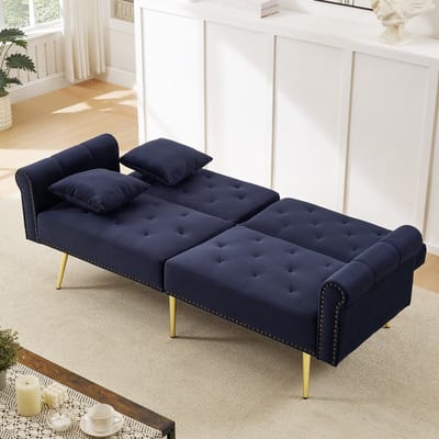 Moderne tweepersoons slaapbank - met slaapfunctie - drievoudig verstelbare rugleuning - donkerblauw