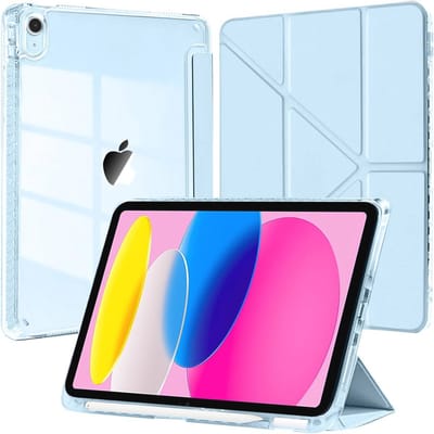 Transparante Hoes voor iPad 11e/10e Generatie met Pencil Houder - 6-in-1 Tafelstandaard, Hemelblauw