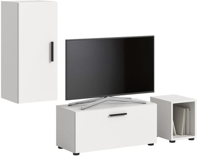 Moderne woonwand in wit - Ruime opbergkast met wielen voor woonkamer - 75cm