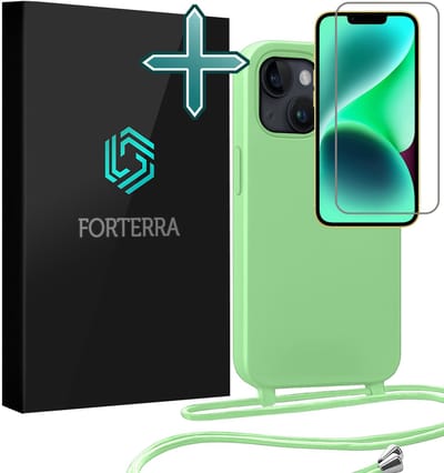 Hoesje Geschikt voor iPhone 13 Mini Case Siliconen Hoes Met Koord Met Screenprotector - Hoes Geschikt voor iPhone 13 Mini Met Telefoonkoord Hoesje Backcover - Groen