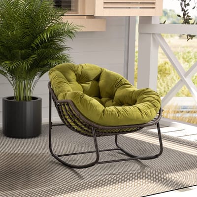 REDOM - Schommelstoel - Handgeweven - Ergonomisch - Voor Terras - Staal En Kunststof - Olijfgroen - 78 X 106 X 90 Cm