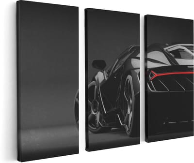 Artaza Canvas Schilderij Drieluik Zwarte Sportwagen Auto - 120x80 cm - Wanddecoratie Woonkamer - Schilderijen - Muurdecoratie