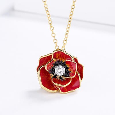 Delicaat Emaille Bloem Hanger Dames Handgemaakt Rode Roos Goud Kleur Ketting Trui Ketting red