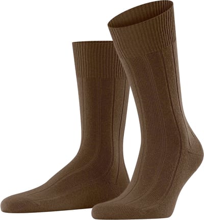 FALKE Lhasa Rib eenkleurig wol kasjmier sokken heren bruin - maat 39-42