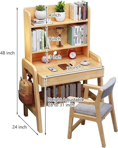 Computerbureau Compact met Opzetkast, Schappen en Lades – 31 inch (ca. 79 cm) Ruimtebesparend Home Office Bureau – Multifunctioneel Studie-, Werk- en Laptoptafel – Massief Hout Look – Naturel