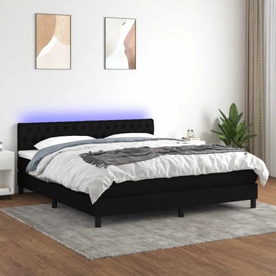vidaXL - Boxspring - met - matras - en - LED - stof - zwart - 180x200 - cm