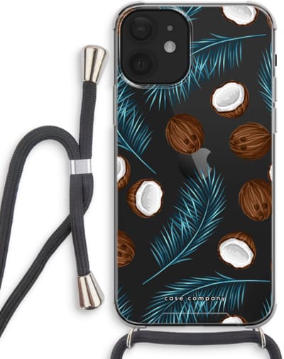 Case Company® - Hoesje met koord geschikt voor iPhone 12 mini hoesje met Koord - Kokosnoot - Telefoonhoesje met Zwart Koord - Bescherming aan alle Kanten en Over de Schermrand