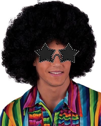 Funny Fashion Carnaval verkleedset afropruik zwart met sterren bril - Disco/Seventies party thema
