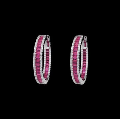 Victoria Valenza 925 Sterling Zilveren Oorbellen met Rode Zirkonia Stenen - Oorringen - 925 sterling zilver - Zilverkleurig - Zirkonia