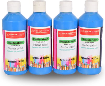 Plakkaatverf 4-Delige Blauwe Plakkaatverf Set (250 ml elk) | Perfect Cadeau voor Creatieve Kinderen in Grote Families | Kindvriendelijk & Uitwasbaar