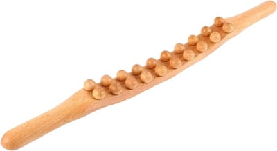 Massage Stok - Therapie Massage Stok - 20 Gladde Kralen - 2-in-1 Gua Sha Stok - Beukenhout - 20 kralen