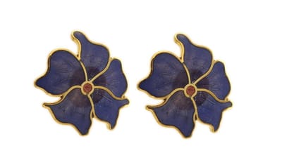Behave - Oorstekers dames - bloemmotief - blauw - 2,5 cm