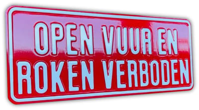 Open vuur en roken verboden - Aluminium Geperst - Nostalgisch - Bord 36x15 cm