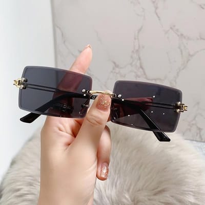 Lunettes de Soleil Vintage Rectangulaires Sans Monture Femmes Verres Roses Dégradés Carrées Lunettes de Soleil Dames Mode Protection UV Other
