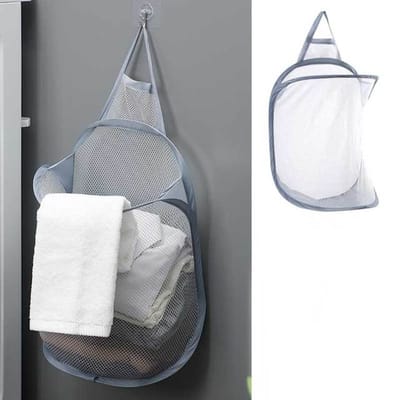 Panier à linge pliable, organiseur pour vêtements sales, sac en maille, panier mural pour vêtements de salle de bain, panier suspendu, seau grise