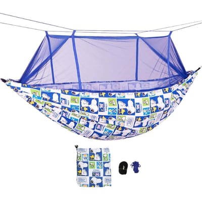 Hangmat voor twee personen van canvas voor buitenreizen, kamperen, hangend hangmatbed met muggennetsetHond gray