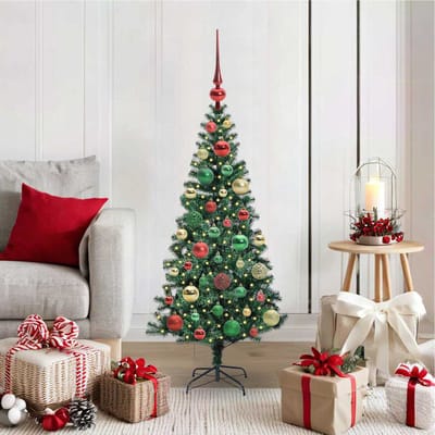 vidaXL - Kunststof - Voorverlichte - Kerstboom - Groen - 120 - cm - PVC - en - Metalen