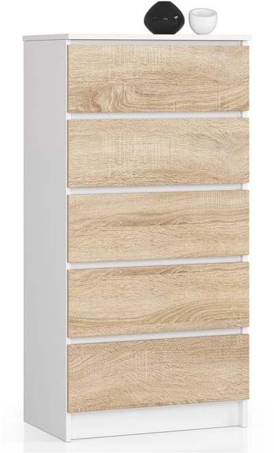 Ladekast K60 met 5 Lades / AKORD Furniture Factory / Wit – Sonoma Eik / 60 x 121 x 40 cm