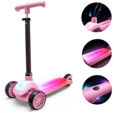LUMI RIDE Kinderstep 3 wielen, Scooter voor kinderen driewieler, Roze, Balance LED, Inklapbaar, Verstelbaar Stuur, Voetrem, Antislip Dek, Afneembaar Stuur