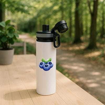 Hacebo® - Blauwe bessen waterfles met draaidop grijs - Fruitschaal - Fruit liefhebbers - Bosbes - blaadjesfruit - gezond eten - water fles - 850ML