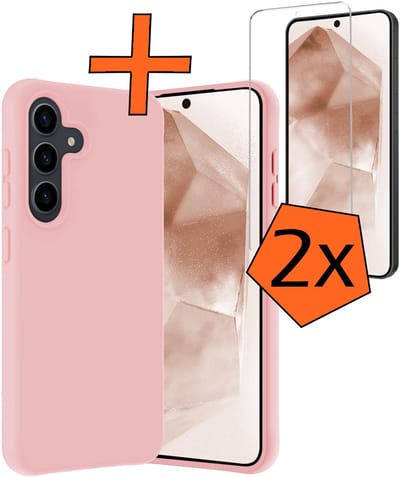 Hoes - Met 2x Screenprotector - Geschikt voor Samsung Galaxy A56 - Sterk & Shockproof - Back Cover - Siliconen Case - Telefoon Hoes - Lichtroze