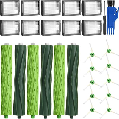 reserveonderdelen geschikt voor iRobot Roombai7 i7+ i3 i3+ i4 i4+ i8 i8+ E5 E6 serie, inclusief 3 sets rubberen borstels, 10 hoogwaardige filters en 10 zijborstels.