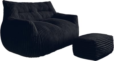 Grote Zitzak met Poef - Zwarte Zitzak voor Volwassenen - Ergonomisch Design - Fluwelen Stof - Voor Woonkamer & Slaapkamer - 135x100x75 cm