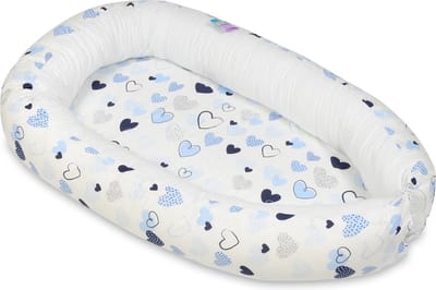 Baby nestje - blauw wit - hartjes - met uitneembaar matras